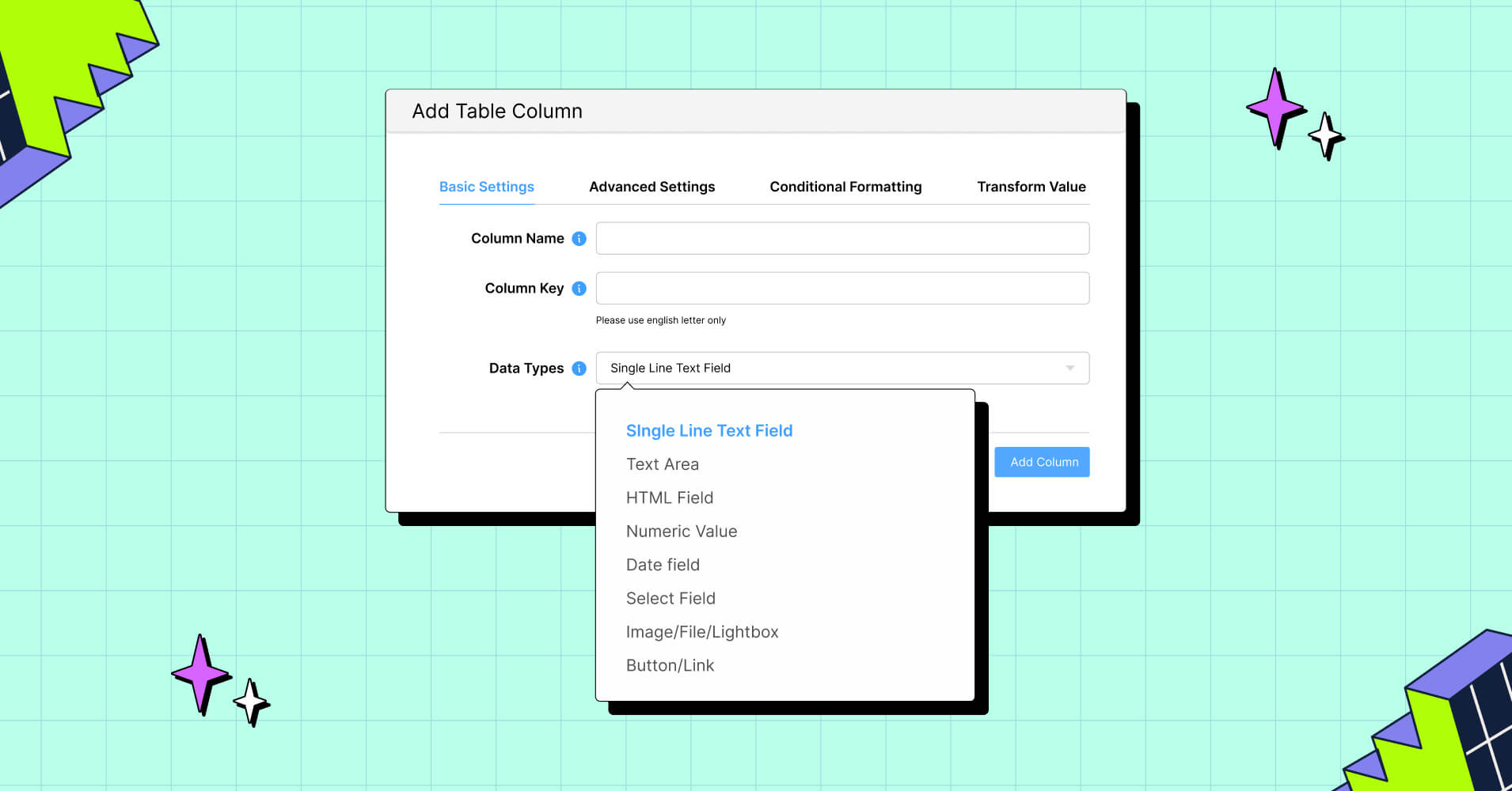 Configuring Data Types for Table Columns