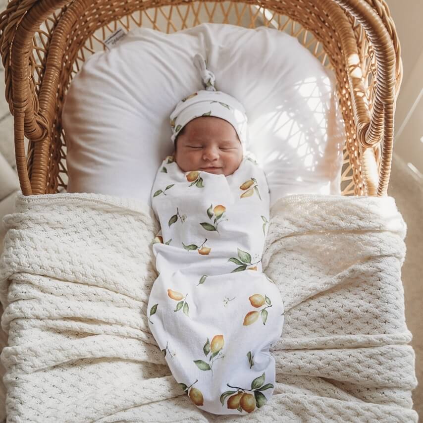 SNUGGLE HUNNY KIDS - SWADDLE & BEANIE SET (LEMON)