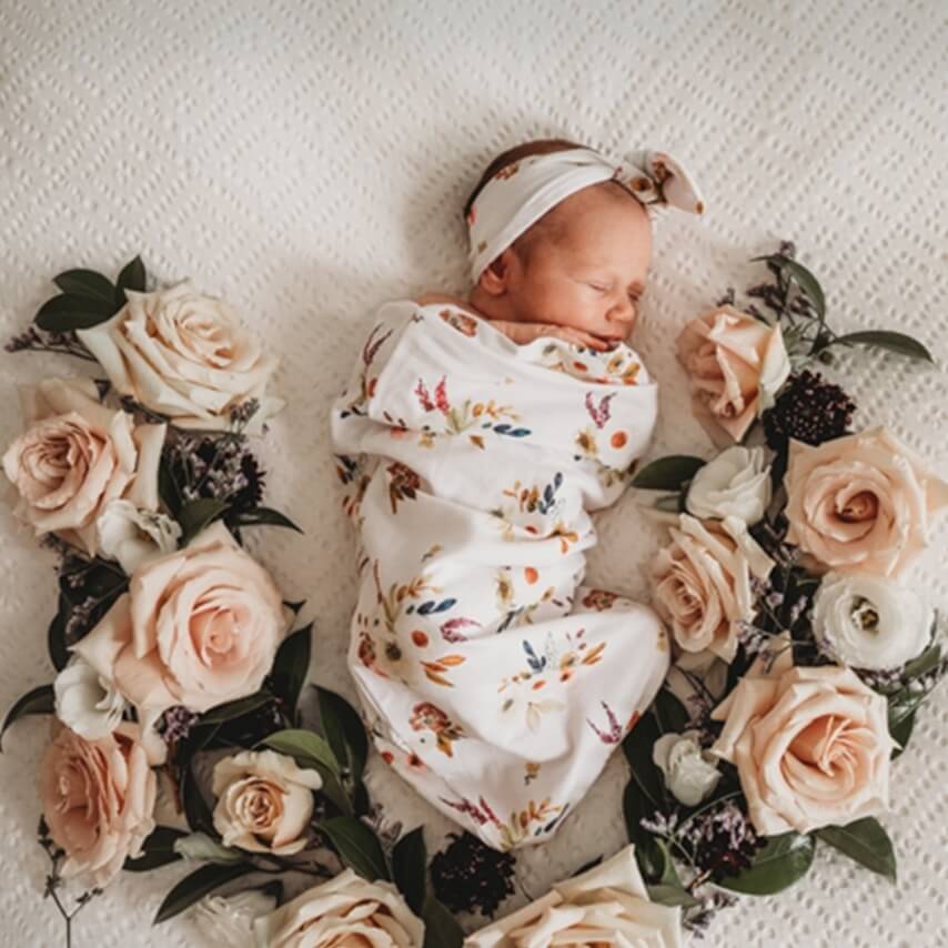 SNUGGLE HUNNY KIDS - SWADDLE & TOPKNOT SET (BOHO POSY)