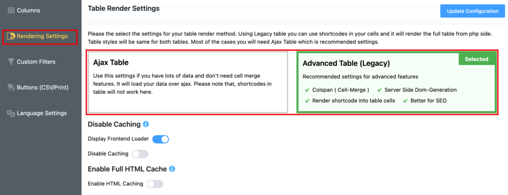 Ajax and Legacy table Renderer