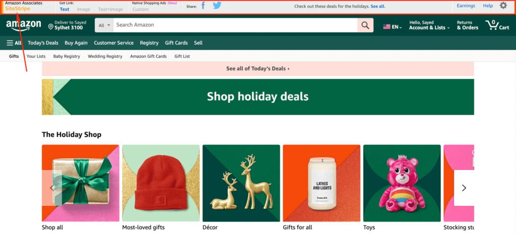 Amazon Affiliate Program- Sitestripe top bar