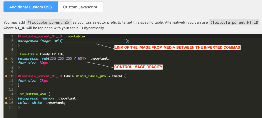 change the appearance of wordpress table with css