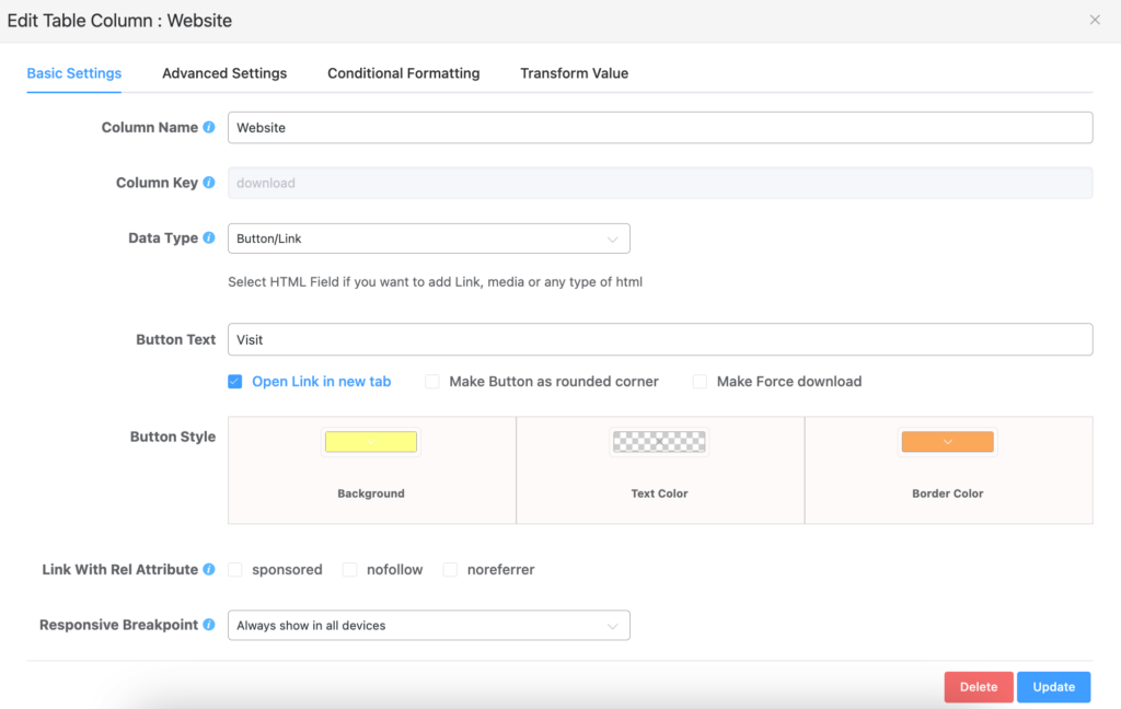 Button in dynamic data table