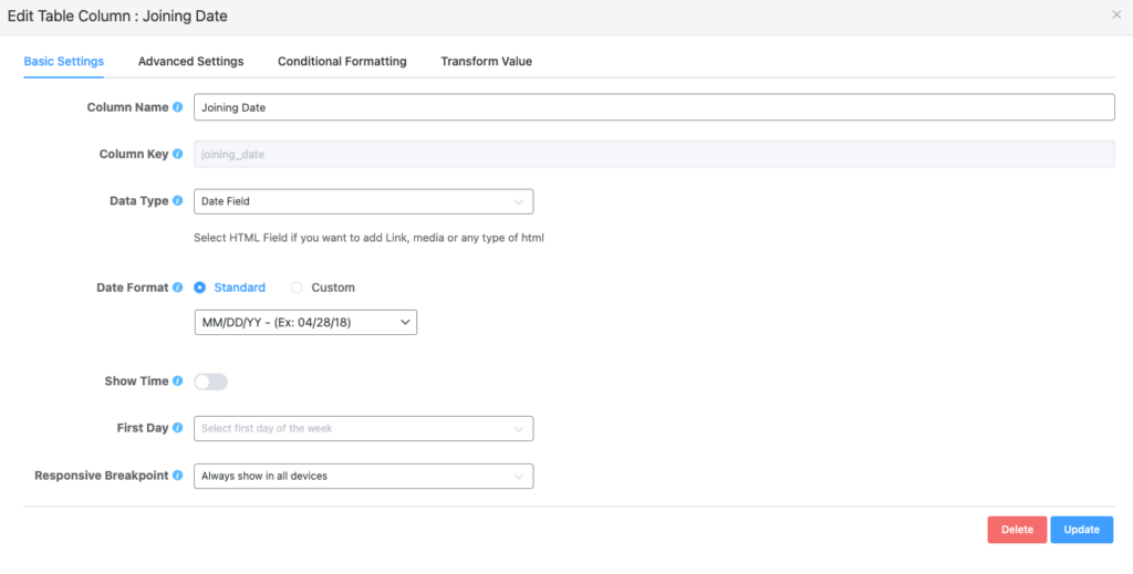 Conditional formatting in data field