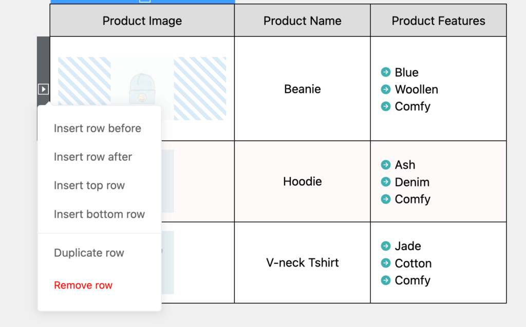 customize and manage table rows in Ninja Tables Drag and Drop Table