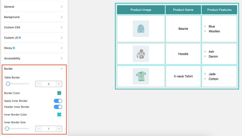 drag and drop table border