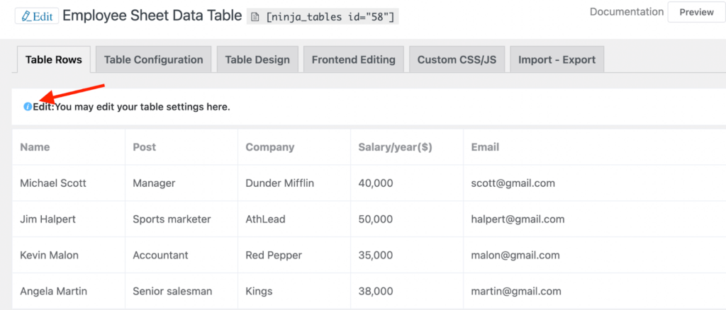 edit data table with google sheet entries