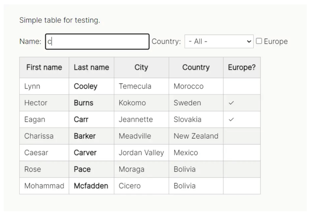 sv-filtable-js, a vanilla JavaScript library, effortlessly filters tables based on user interaction with specified input fields