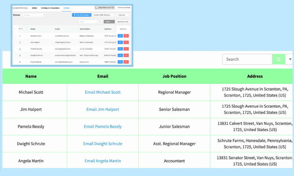 show Fluent Forms data in Ninja Tables