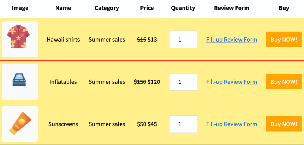 form fill-up in tables