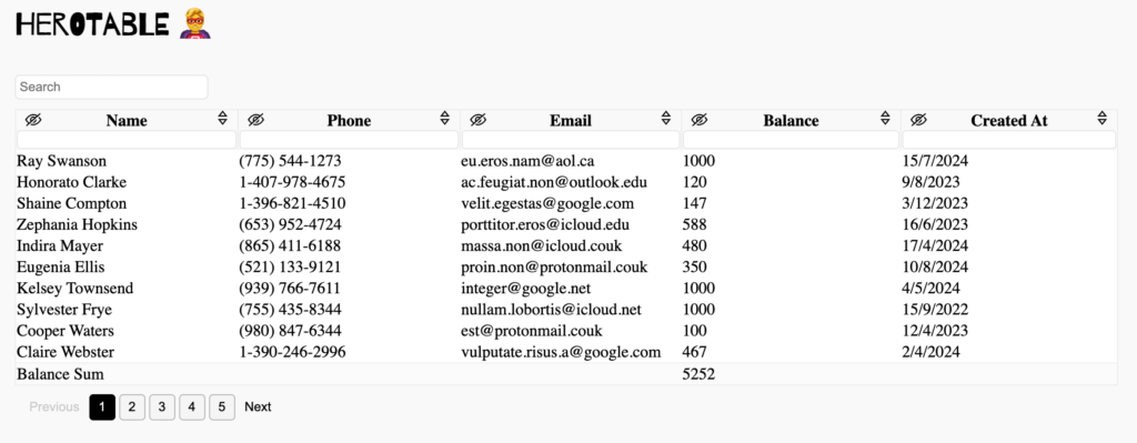 HeroTable- Herotable, a user-friendly jQuery plugin