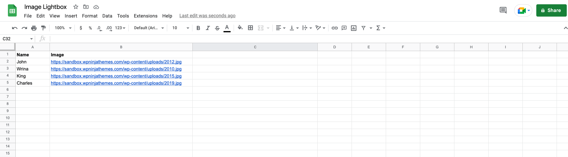 image link in Google Sheets