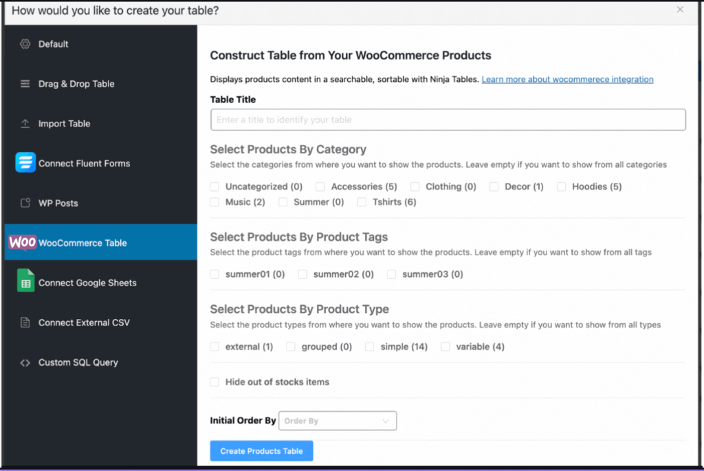 Ninja Tables integrations