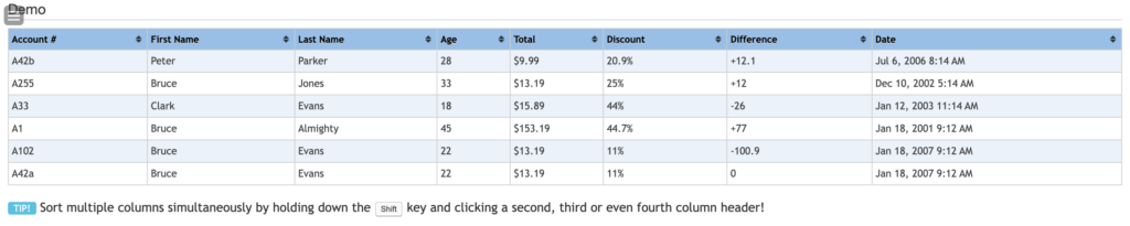 jQuery Table Sorter, a plugin that transforms HTML tables with THEAD and TBODY tags