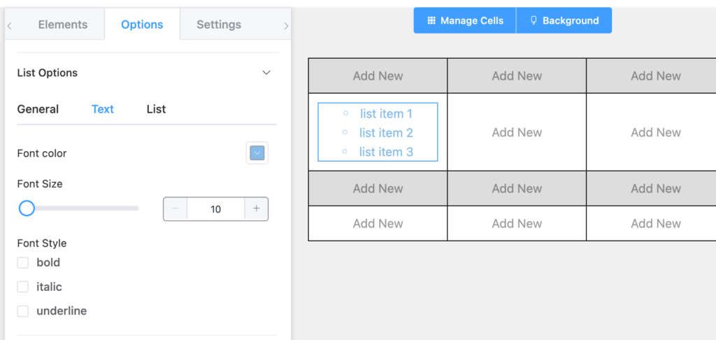 list element custom text