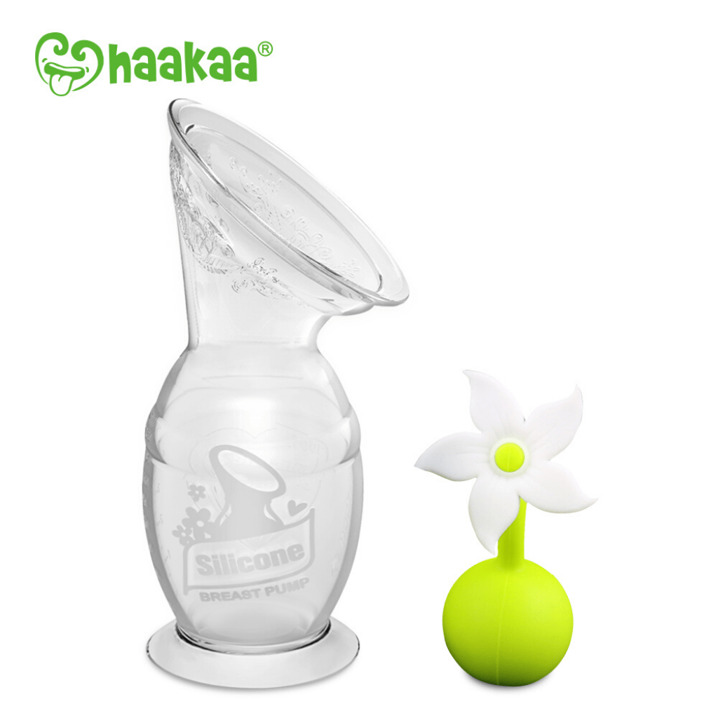 HAAKAA - 150ML SILICONE BREAST PUMP & WHITE FLOWER STOPPER GIFT PACK