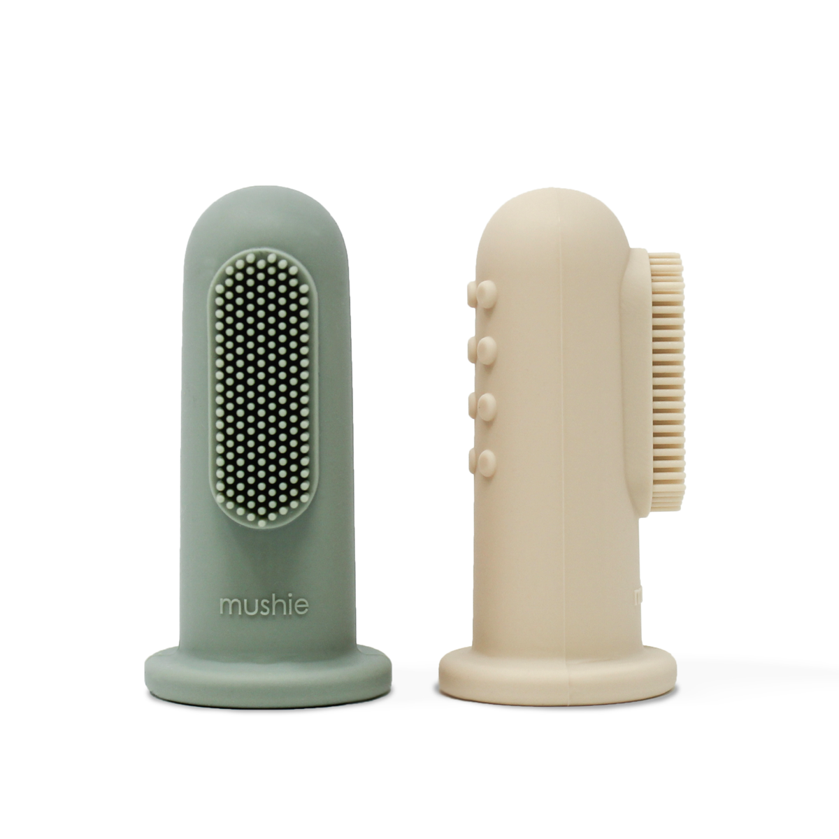 Mushie - Finger Toothbrush (Shifting Sand/Cambridge Blue)