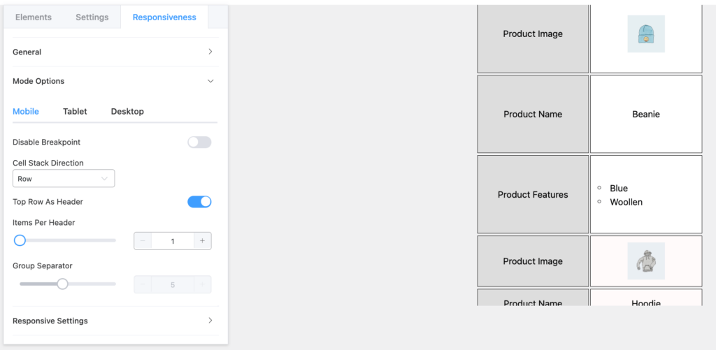 Mobile responsive table