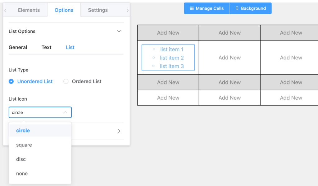 ordered list element