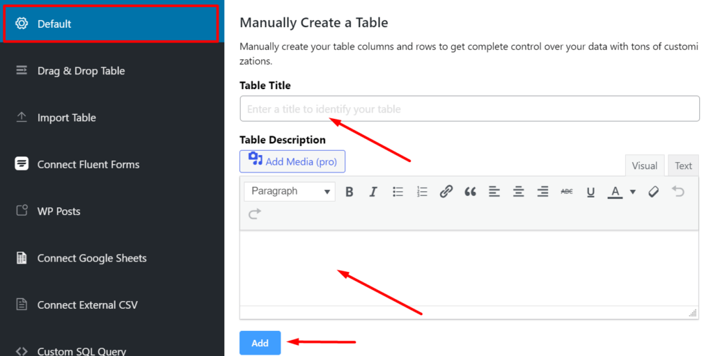 Select default option and define data types