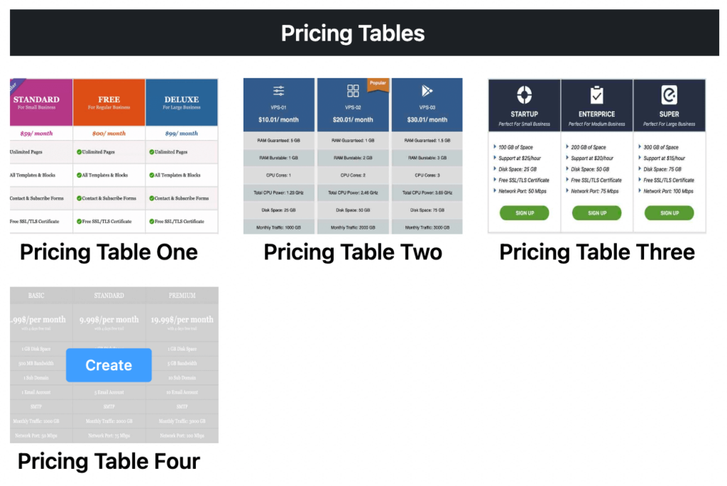 ninja tables pricing table