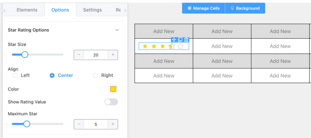 Rating element in tables