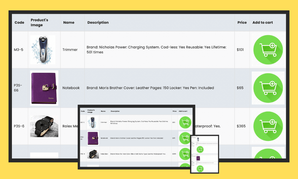 responsive product data display