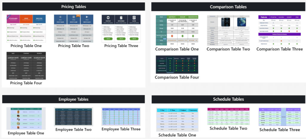 Free Table Templates