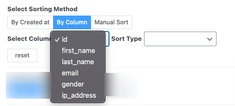 data table sorting by column