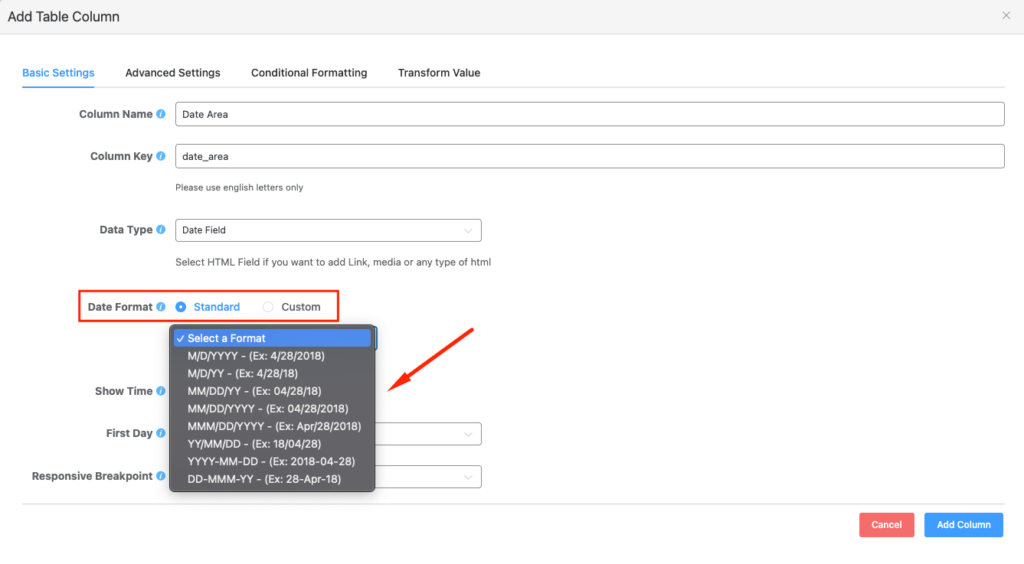 standard date field