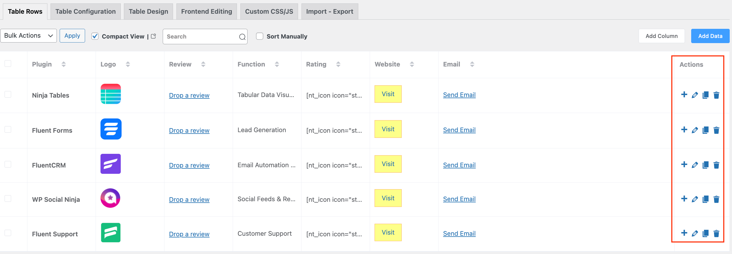 Table Row Actions