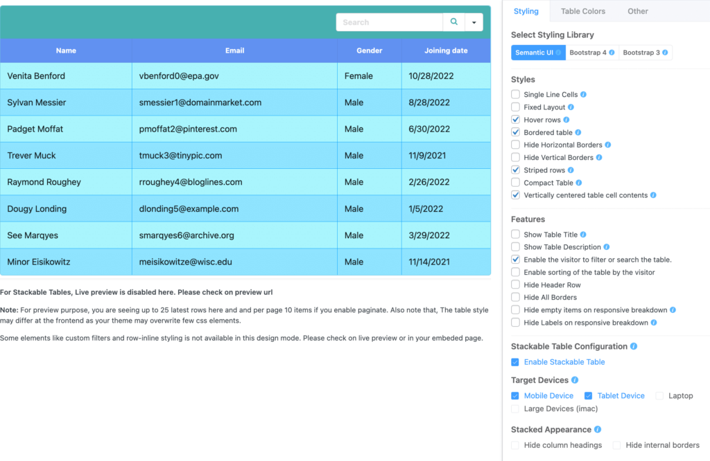 customize table styles