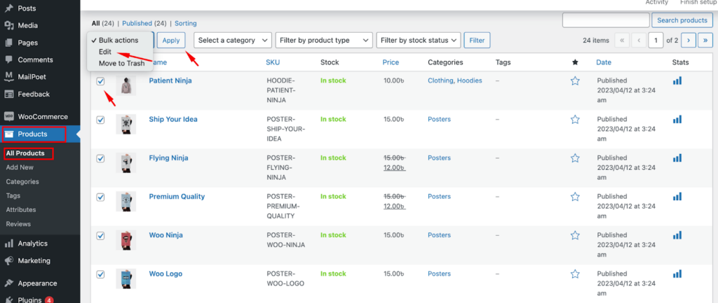 WooCommerce inventory management at a bulk