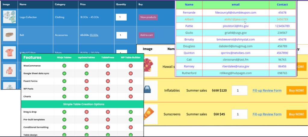 wp tables with a plugin